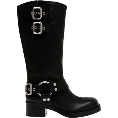 Steve Madden Motorrijlaarzen voor dames in oosterse stijl, van leer en met gespdetails (Zwart)