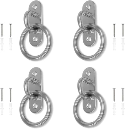 Set van 4 Ovale Bevestigingsplaten met Oog, RVS 304, Dikte 5 mm, Ideaal voor Stallen, Yoga Studio's en Fitnessruimtes