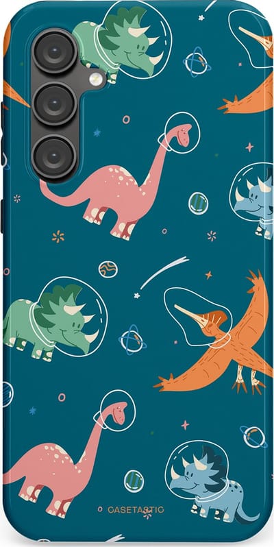 Casetastic hoesje geschikt voor Samsung Galaxy S23 FE - Dubbellaagse bescherming - Ruimte raptors - Fashion Case - Petrol Perzik