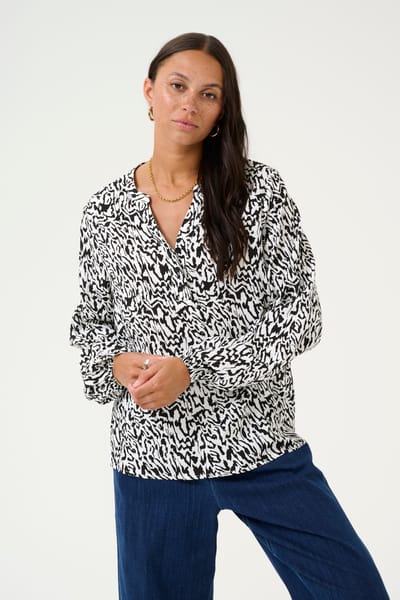 Blouse met lange mouwen Loose fit Chalk/Black Graphic Lines white black
