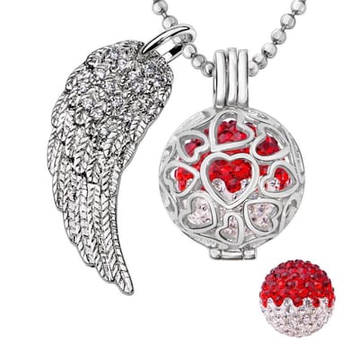 Engelenroeper 18mm Bolhouder met Ketting 90cm en Bolletje - Dames - Zilverkleurig Hartjes - EBS18185