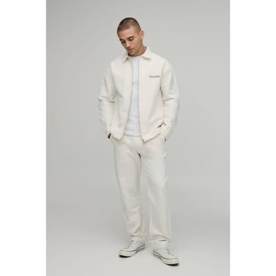 Textured Twill Regular Zip Up Overshirt & Straight Trouser Set | Ecru | Size Small