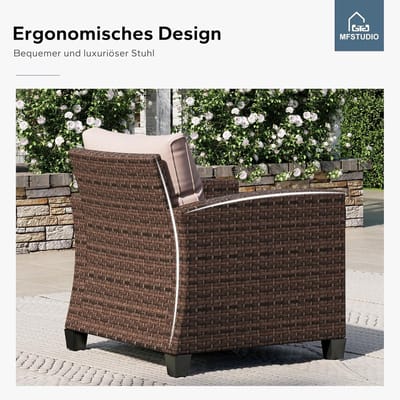 Tuin Loungeset Modulair Rotan 61x61x44,5 cm – Multifunctionele Buitenbank met Waterdichte Kussens, Weerbestendig & UV-bestendig – Beige – Laura