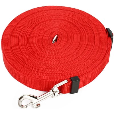 Laisse longue pour chien, réglable et portable, 10 m, idéale pour le dressage de grands chiens, la randonnée, le camping et l'entraînement. rouge