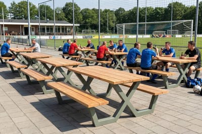 Rockwood® Picknicktafel Cross Over 250cm (6,5cm dikte) Salie Groen 2.50m Exclusief afgeronde hoeken
