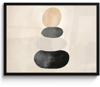 Poster in lijst - Fotolijst 80x60 cm - Posters - Japandi - Wabi sabi - Beige - Posterlijst zwart - Decoratie - Wanddecoratie woonkamer - Muurdecoratie slaapkamer