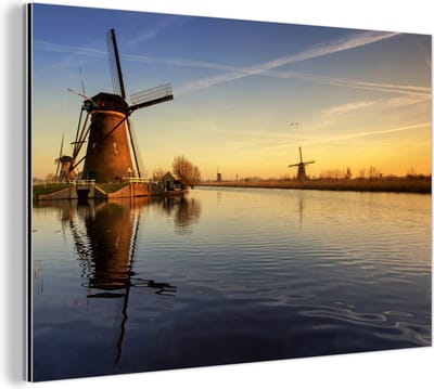 Aluminium schilderij 180x120 cm - Wanddecoratie metaal - Molen - Water - Horizon - Metalen muurdecoratie woonkamer - Decoratie industrieel - Foto op dibond - Industriële accessoires slaapkamer