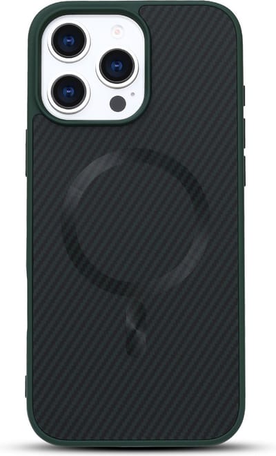 Casemania Hoesje Geschikt voor Apple iPhone 16 Pro - Groen - Carbon Back Cover - Geschikt voor MagSafe