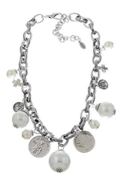 Behave - ketting met munten en parels hanger - nikkelvrij - cadeau in geschenkzakje - 44 cm