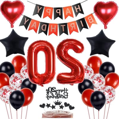 Verjaardags Decoratie zwart rood taartdecoratie 20e verjaardag vrouw - ballon Verjaardags Decoratie rood zwart man 20e verjaardag - taartdecoratie Verjaardags Decoratie 20 jaar vrouw - taartdecoratie