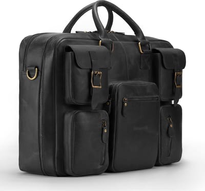 DE LAMASSU® (Kasper) ZWRT XL Leren Business Tas 17 Inch – Echt Rundleer – Extra Ruim – 180° Openklapbaar – Premium Werk- & Reistas Unisex