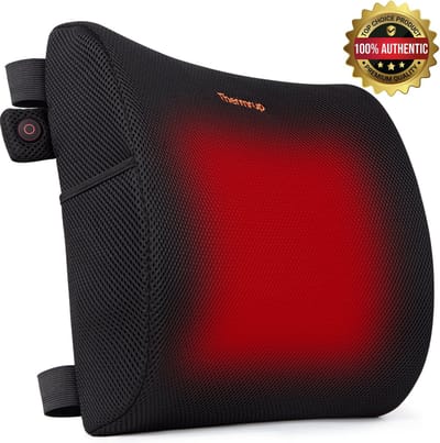 Thermrup® - Ergonomisch verwarmd rugkussen - lendesteun - orthopedisch kussen voor bureaustoel - Ademende stof met traag schuin vulling - met netvoeding - optioneel draadloos met USB -powerbank te gebruiken.