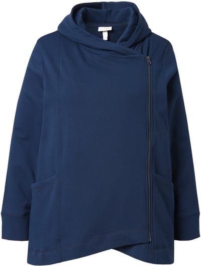 Ulla Popken - Dames - Sweatvest asymmetrisch capuchon biologisch katoen - Marineblauw - Maat 42+
