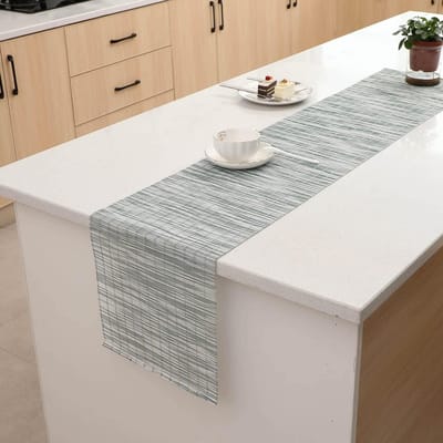 Moderne tafelloper, 150 x 30 cm, afwasbaar tafelkleed, placemat, pvc, bamboe, eenvoudige en natuurlijke stijl, tafellinnen, antislip, hittebestendig, tafeldecoratie voor binnen (groen)