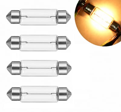 TLVX 4 stuks 39mm C5W Origineel Halogeen Festoon Buislampen - Interieur Lampen - Kofferbak verlichting - Interieurverlichting - Auto Lampen - 3000K Warm Wit Licht - Geel - 12V - Buis Lampje – Instapverlichting - Dakhemel Gloeilamp (4 stuks)