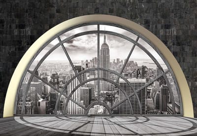 Fotobehang New York City Skyline Window | XL - 208cm x 146cm | 130g/m2 Vlies