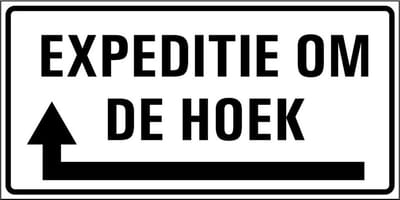 Expeditie om de hoek sticker links 400 x 200 mm