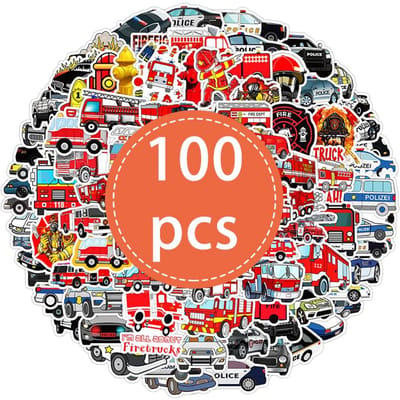 100 STUKS Politieauto en Brandweerwagen Stickers Politievoertuig Brandweerwagen Decals Vinyl Waterdicht Noodhulpvoertuig Stickers red