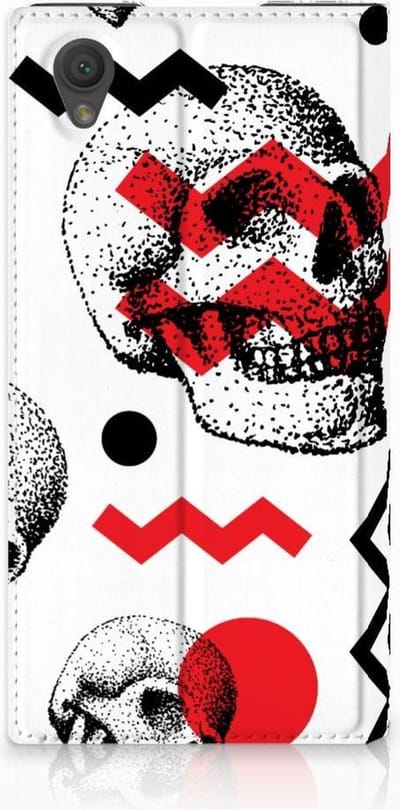 Mobiel BookCase Sony Xperia L1 Skull Red