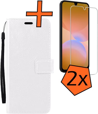 Hoes - Met 2x Screenprotector - Geschikt voor Samsung Galaxy A26 - Luxe Pasjeshouder - Bookcase Portemonee - Flip Case - Kunstleer Book Case - Flipcase Hoes - Book Cover - Walletcase - PortemonneeHoes - Wit