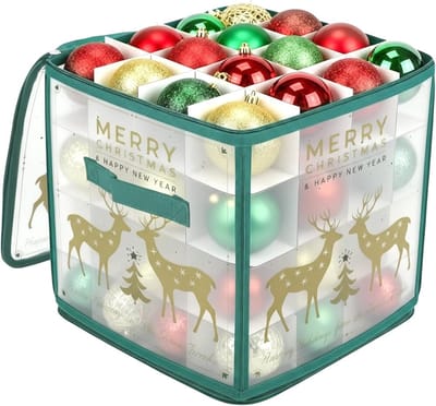 Kerstballen Opbergdoos - Decoratie Organizer - Veilig Opbergen - 64 Verstelbare Roosters - 32x32x1 cm
