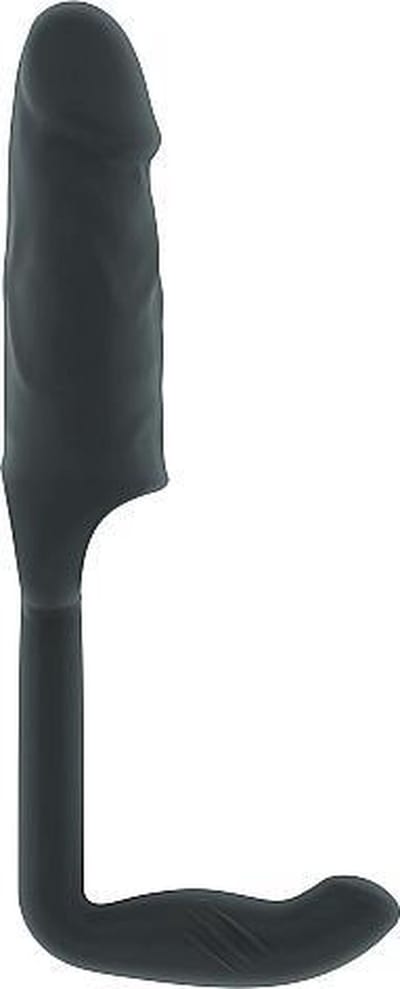 Sono – Flexibel Penis Sleeve met Anaal Stimulator en Stevige Testikel Riem voor de Ruwe Gebruiker – Grijs