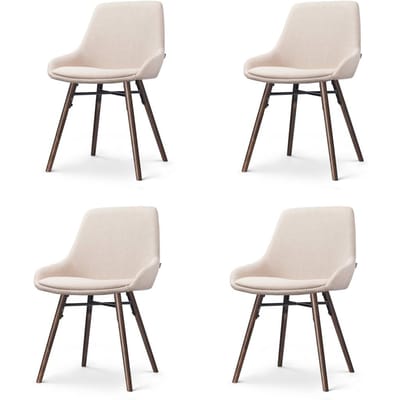 Nolon Nena-Isa Eetkamerstoelen Set van 4 Beige - Stof - Zonder Armleuning - Houten Poten - Walnoot - Scandinavisch - Comfortabel