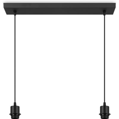 Metaal kroonluchter - Industrie hanglamp - Zwart - Met 2 pcs lampvoeten - Ontworpen voor Eetkamer en Slaapkamer – 55 x 9.5 x 112.5cm - set met E27 Lamphouder - voor Lampenkap met Doorsnede max 40cm - Gloeilamp Niet Inbegrepen
