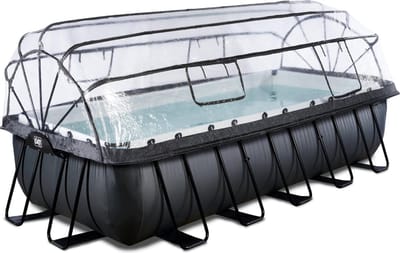 EXIT Black Leather Frame Zwembad 540x250x122cm - Opzetzwembad - met Zandfilterpomp & Overkapping & Warmtepomp - Rechthoekig - Zwart