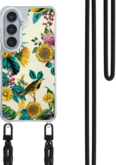 Casimoda® hoesje met zwart koord - Geschikt voor Samsung S26 - Zonnebloemen / Bloemen - Afneembaar koord - TPU/polycarbonaat - Multi
