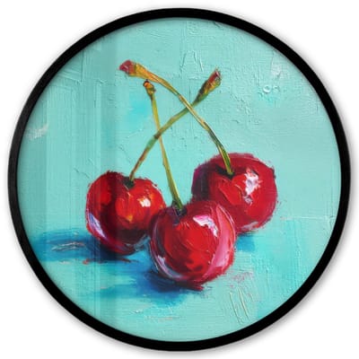 Poster in lijst Rond - Fotolijst 40x40 cm - Posters - Kersen - Rood - Drie - Geverfd - Ronde posterlijst zwart - Decoratie - Wanddecoratie woonkamer - Muurdecoratie slaapkamer