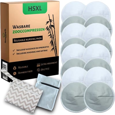 16x Wasbare Zoogcompressen - Herbruikbare Borstcompressen (Wasbaar) - 16 stuks - ø12cm - met Etui en Waszak - Hoge Kwaliteit