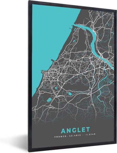 Fotolijst incl. Poster - Frankrijk - Stadskaart - Kaart - Plattegrond - Anglet - 40x60 cm - Posterlijst