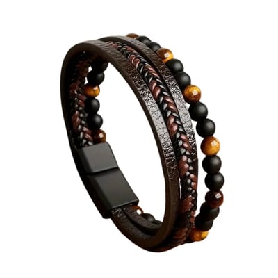 Livano Armband - Staal - Nep Zilver - Heren - Bruin