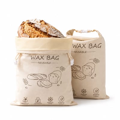 2-Pack Bijenwas Broodzakken - 43x33cm - Groot en Draagbaar - Voor Zuurdesembrood - Katoenen Bijenwas Broodzakken - Herbruikbare Katoenen Bijenwas Broodzakken - Voor Zelfgebakken Brood - Vriezerbestendig - Blijft Vers - Beige