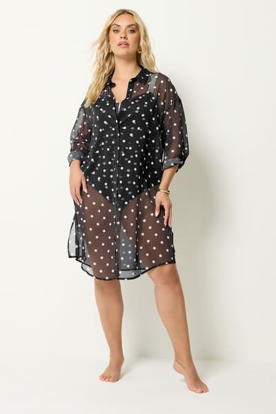 Yours Zwarte Coverup Top Met Stippen Size 42-44