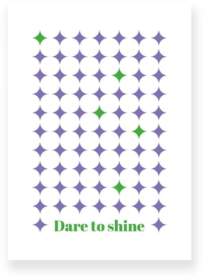 Poster 20x30 cm - Dare to Shine - Ruitpatroon - Paars - Groen - Grafisch - Retro - Muurdecoratie - Wanddecoratie
