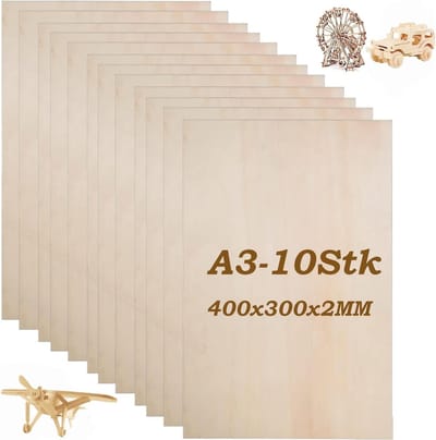 10x Multiplex Platen Lindehout 400x300mm - 2mm Dik - Knutselhout voor Modelbouw en Schilderen