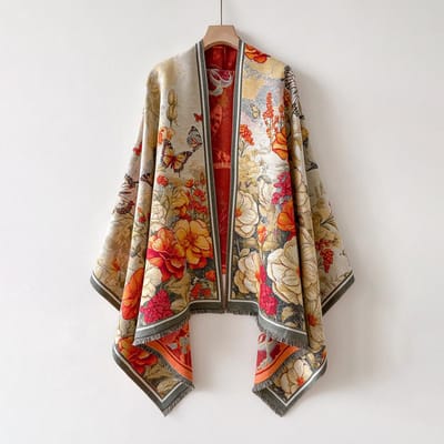 Luxe Warme Poncho Kasjmier Winter Dames Sjaal Bloemen Jacquard Sjaal Wraps Vrouwelijke Dikke Pashmina Deken Bufanda Reizen Echarpe gray