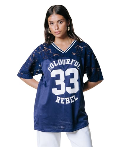Colourful Rebel Tayla 33 Lace Mesh Football Tee - S