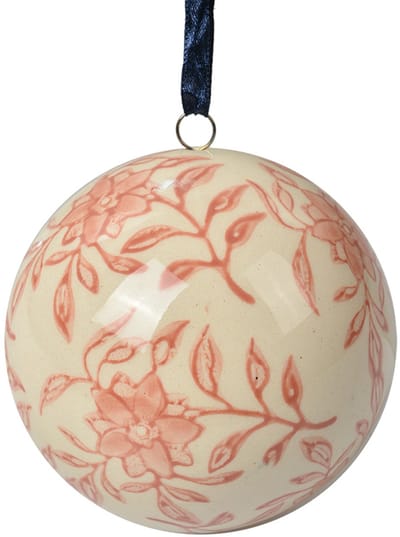 Clayre & Eef Decoratie Hanger Ø 8 cm Beige Keramiek Bloemen
