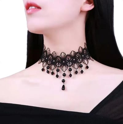 Plux Fashion Bloem Steen Choker - Zwart - 4cm/34cm + 7cm hangstuk - Sieraden - Stras Stenen - Fancy Choker - Choker - Stoffen Choker - HipHop Choker - Sieraden Cadeau - Duurzame Kwaliteit - Halloween - Oktoberfeest - Kerst - Halloween kostuum