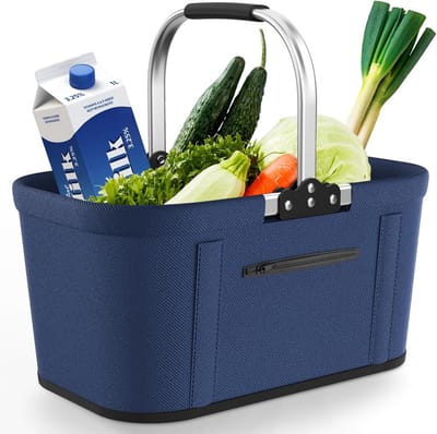 Grote Opvouwbare Boodschappenmand met Stevige Steunstangen voor Boodschappen en Picknicks