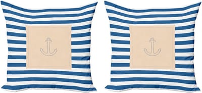 ABAKUHAUS Decoratieve kussenhoes met havenstrep 2 stuks, maritiem anker, 50x50 cm, violet, blauw, perzik, wit