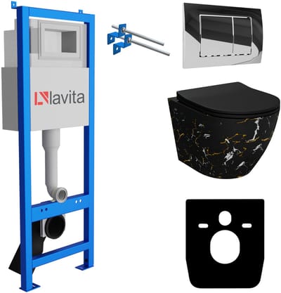 LAVITA LAV 101 SOFI SLIM FIRE - Compleet Inbouwreservoir 40cm - Chromen Drukplaat 200.1.2 - Randloos Hangtoilet - Toiletset