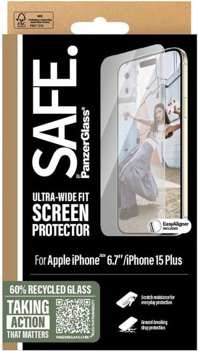 PanzerGlass Screenprotector geschikt voor Apple iPhone 16 Plus Glazen | PanzerGlass SAFE Screenprotector - Case Friendly