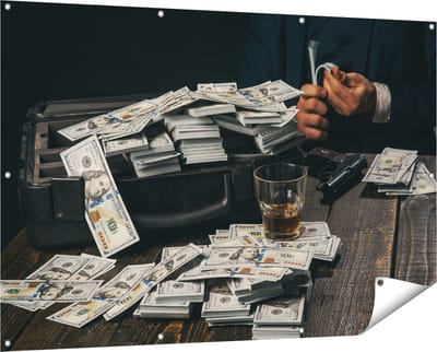 Gards Tuinposter Dollar Geld Briefjes op Tafel van de Maffia - 150x100 cm - Tuindoek - Tuindecoratie - Wanddecoratie buiten - Tuinschilderij