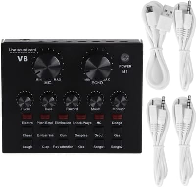 Dailygoods- Geluidskaart V8 Live-uitzending - USB-aansluiting - Draagbare Mixer - Multifunctioneel - Geluidseffecten - Hoogwaardig ABS-materiaal