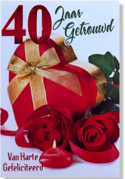 40 jaar Getrouwd! Luxe Robijnen huwelijk wenskaart 40 jarig jubilieum - 12x17cm - Gevouwen kaart inclusief envelop - Huwelijkskaart'
