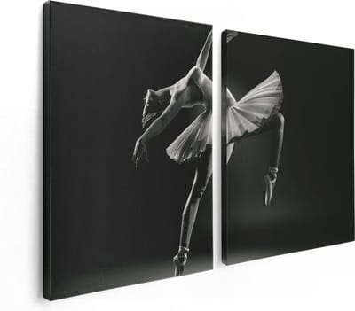 Artaza Canvas Schilderij Tweeluik Ballerina op Haar Tenen - Ballet - Zwart Wit - 120x80 - Foto Op Canvas - Canvas Print